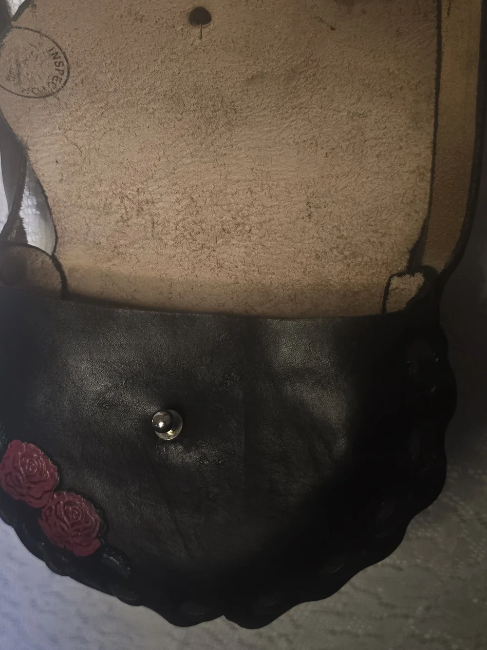 Vintage Hand Tooled Leather Rose Crossbody Bag Black Tooled Saddle Purse